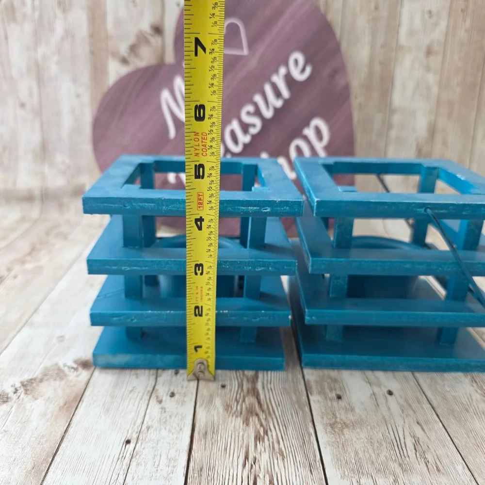 Two Turquoise Blue Wooden Candle Holder Small